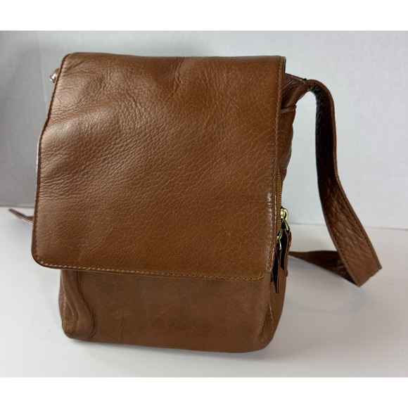 Hobo International Brown Leather Fold Over Flap Shoulder Bag Crossbody Purse - Picture 4 of 16